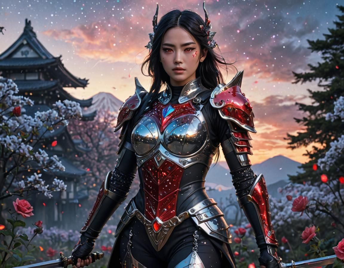 Fuji Night Sky: Anime Girl in Crystal Armor