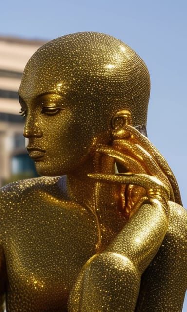 Beautiful Female Thinker Statue in Metallic Glass