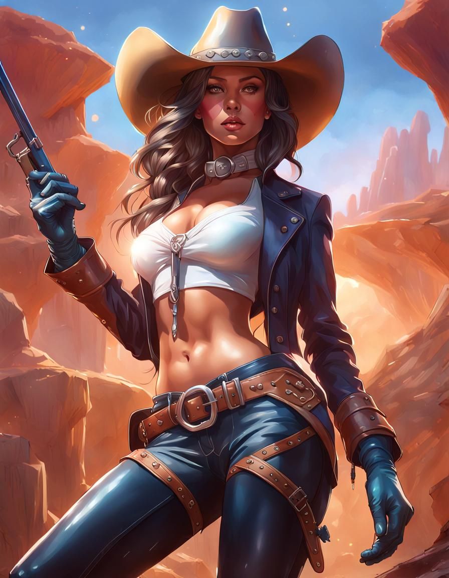 Cowgirl in Latex: Hyperdetailed Portrait