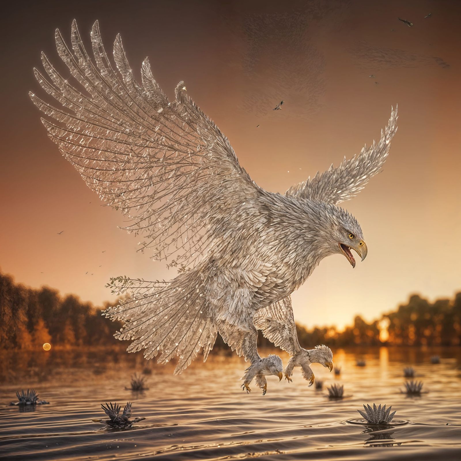Majestic Water Eagle Soars in Fantasy Landscape