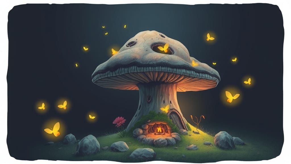 An ancient mushroom, illuminated by fireflies. Provides a cosy place for Fairies to meet
