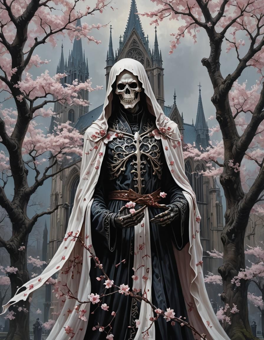 Gothic Cathedral: Cherry Blossoms and Sinister Wraith