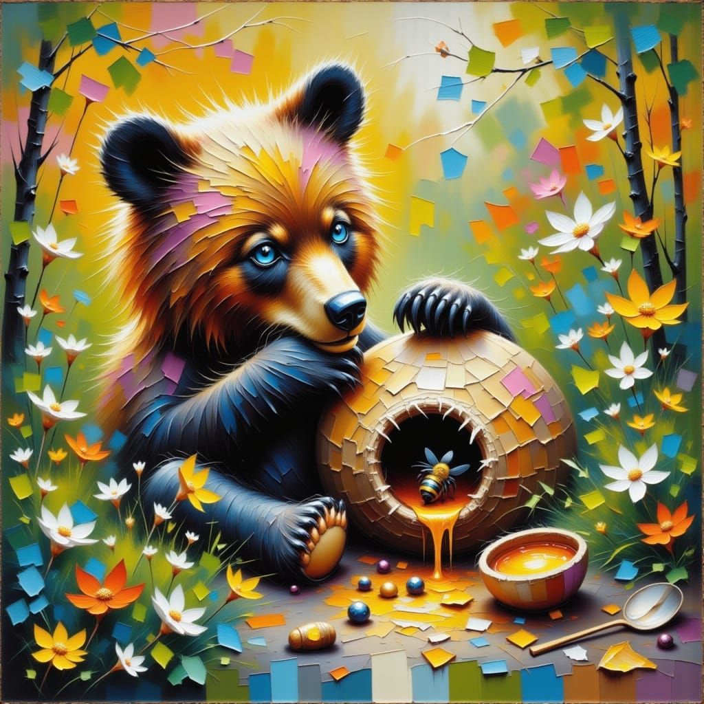 Golden Bear in Whimsical Honey Landscape