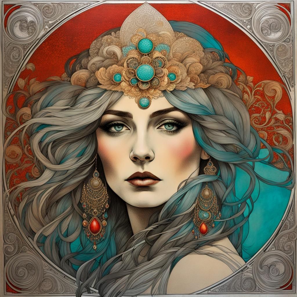 Striking Woman Portrait in Art Nouveau Style