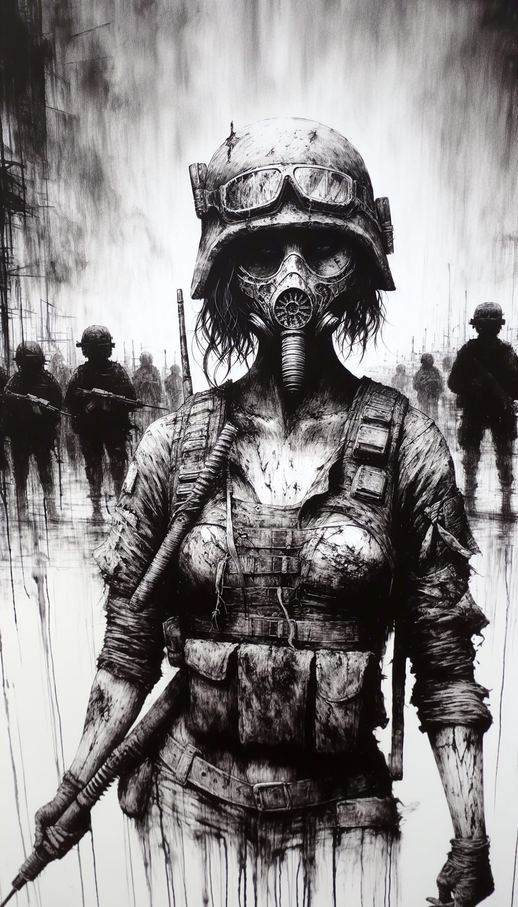 Bleak Death Mask Portrait in Grayscale Horror Style