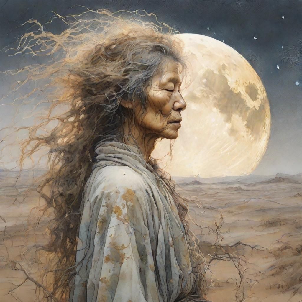 Briar Wisp Woman in Desert Oasis as Impressionistic Sketch