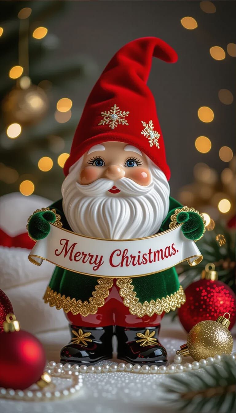 Elegant Christmas Gnome in Limoges Porcelain Style