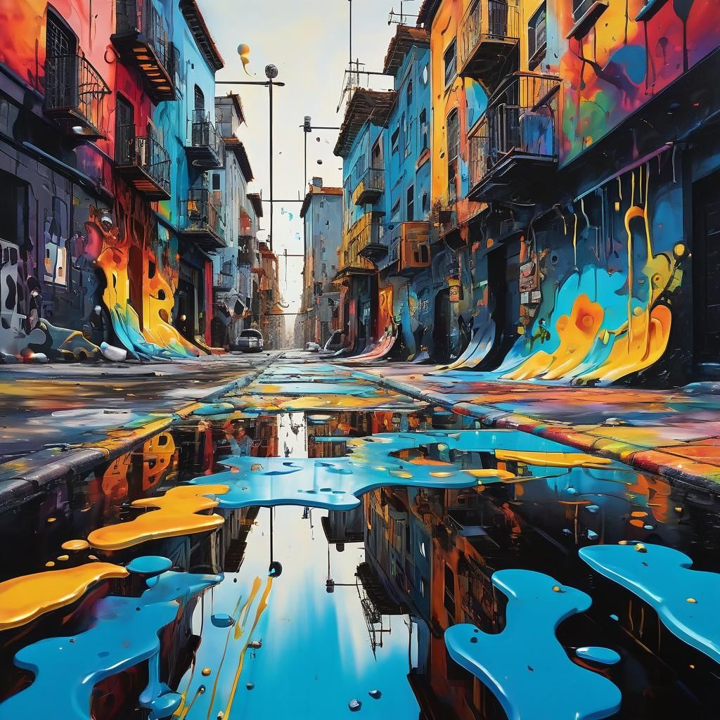 Surreal Cityscape Street Art in Oil and Acrylic