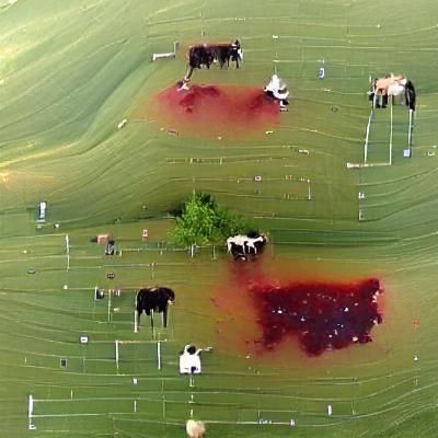 Disturbing Pastoral: Cows in Field with Blood