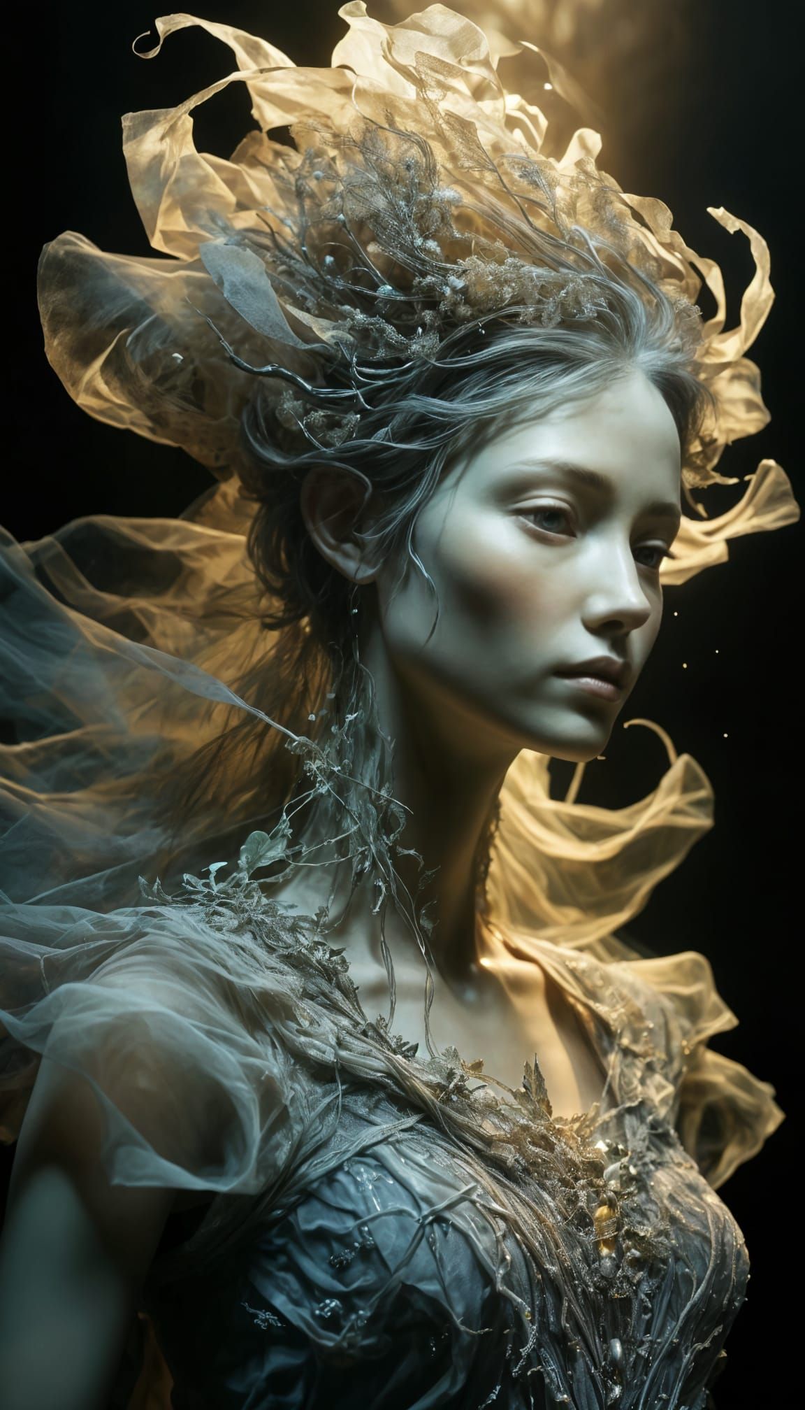 Ethereal Tulle Sculpture in Sunbeams, Fantasy Art