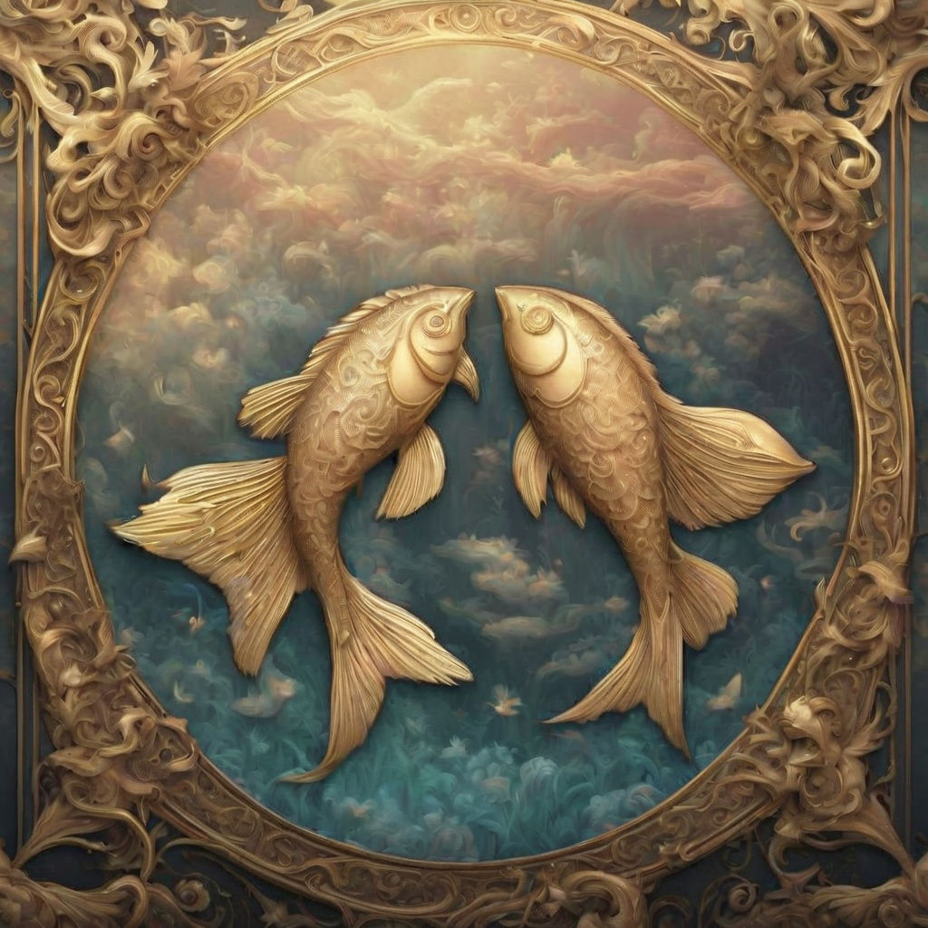 24-karat Gold filigree Pisces two fish ying yang directions ...