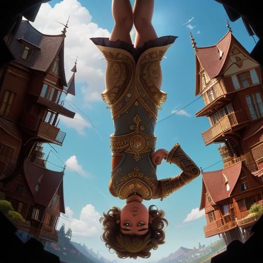 Humorous Upside-Down Town in Springtime