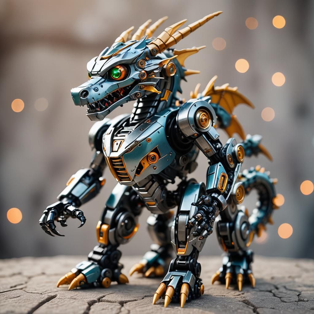 Futuristic Wind-Up Dragon Robot in Natural Light