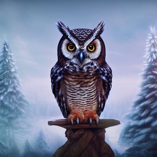 Fantastical Christmas Owl in Detailed Matte Painting