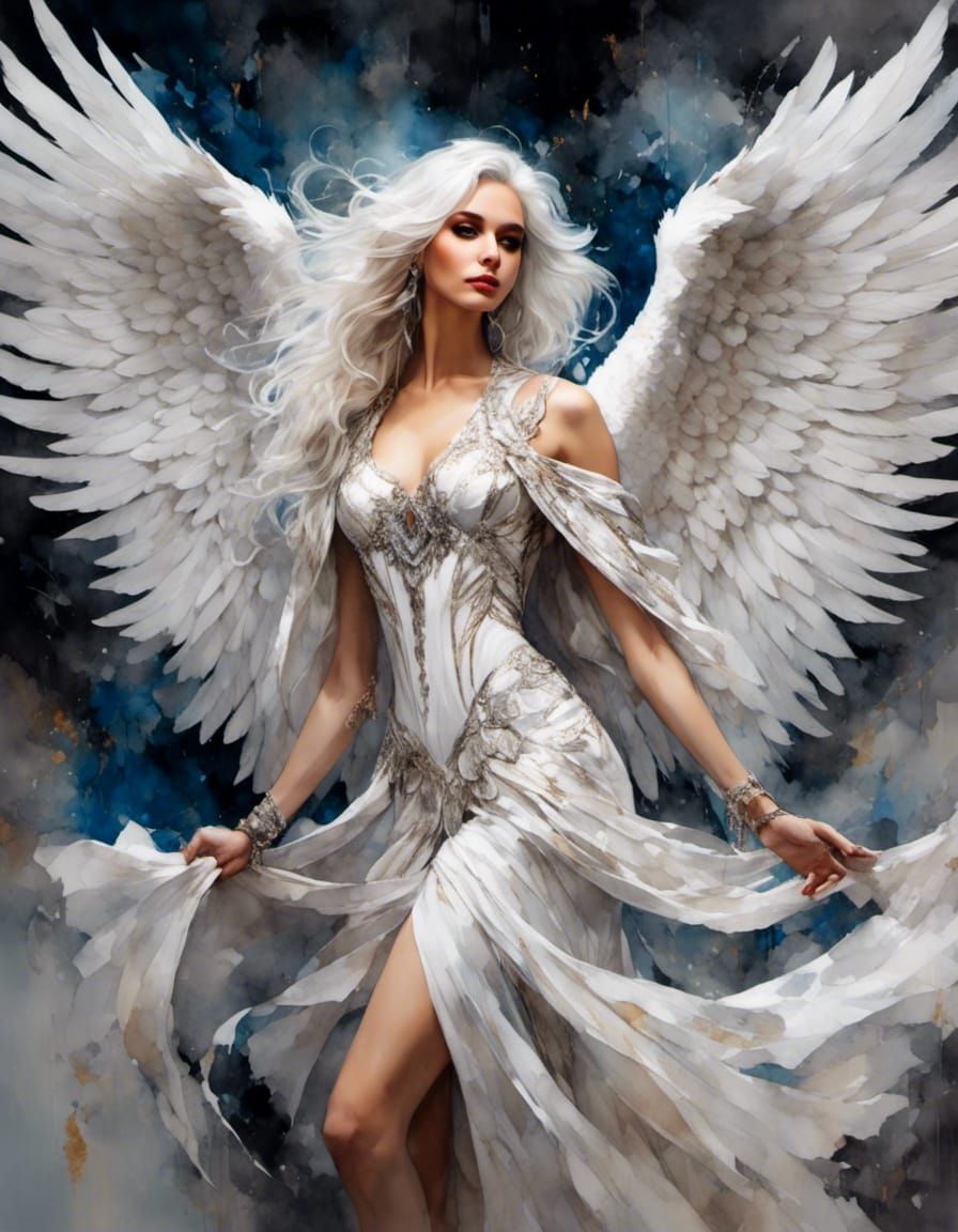 Beautiful Angel Maiden Portrait in Gouache Style