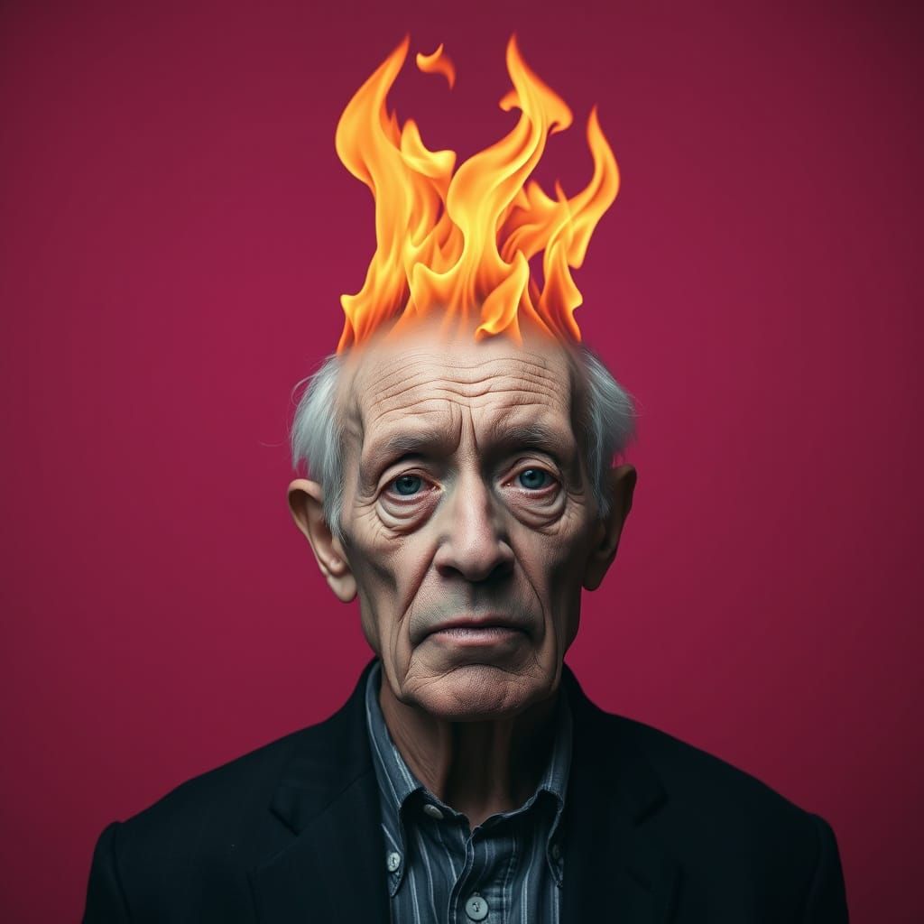 Surreal Photo: Man's Head Ablaze in Pink