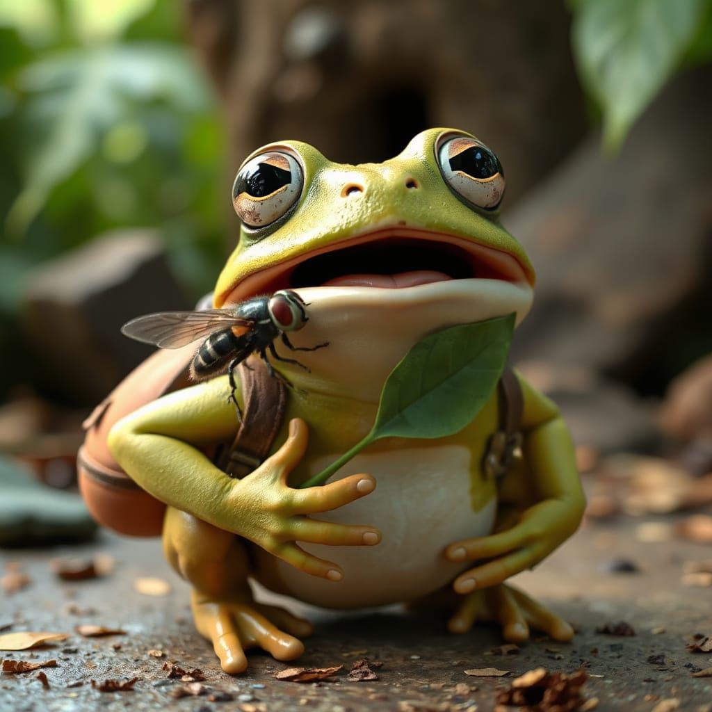 Surprised Frog Swallowing Fly: Cartoon 3D Animation