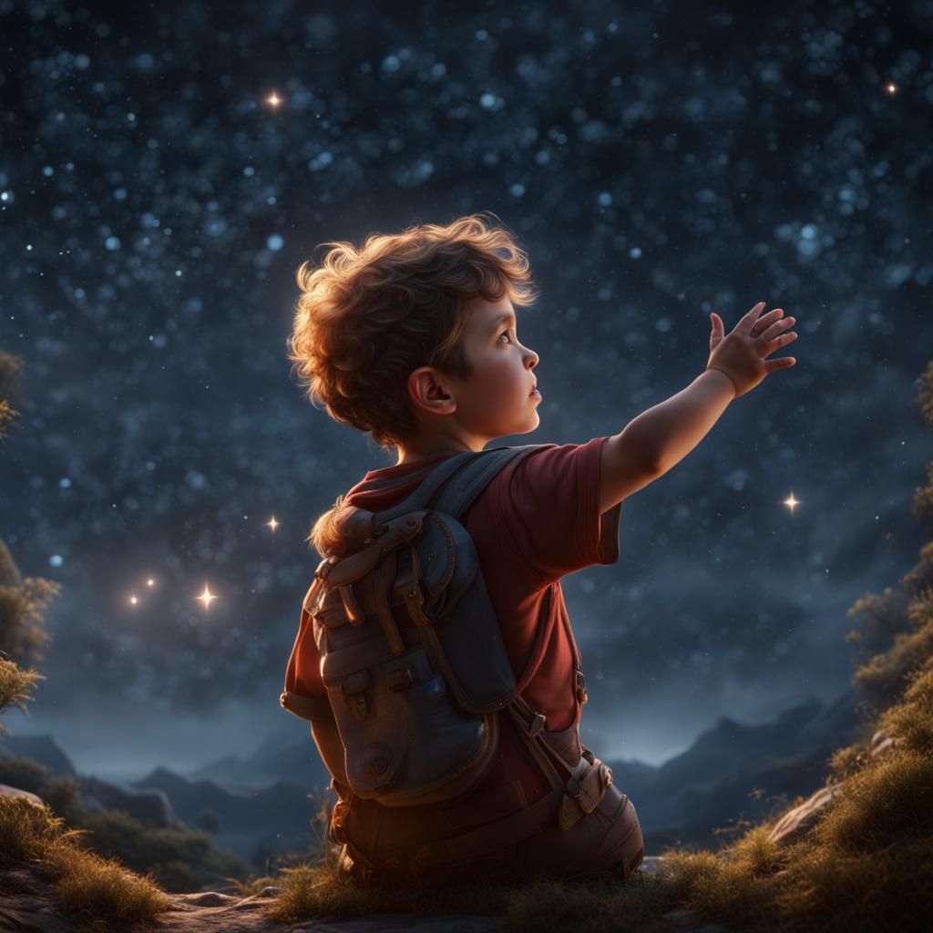 Child Stargazing: Detailed Fantasy Concept Art