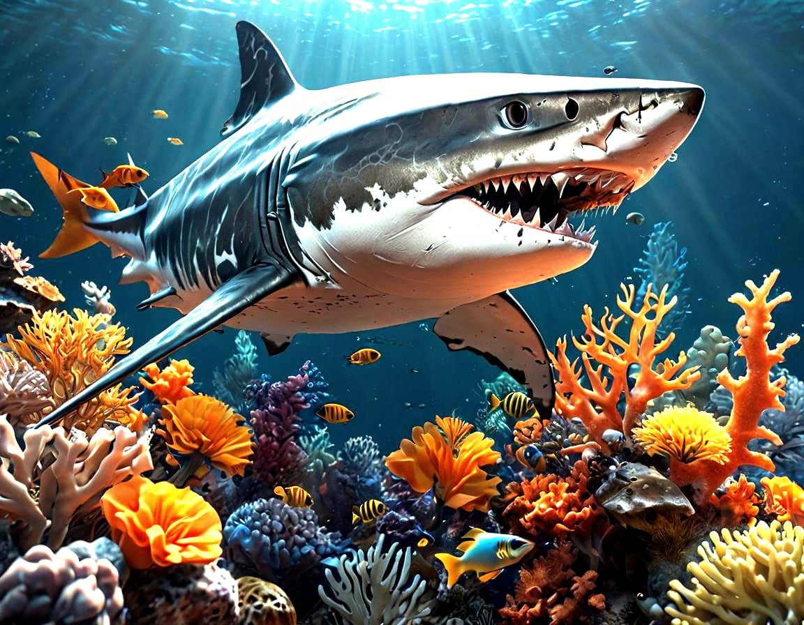 Hybrid Shark Wasp Spider in Detailed Matte Painting