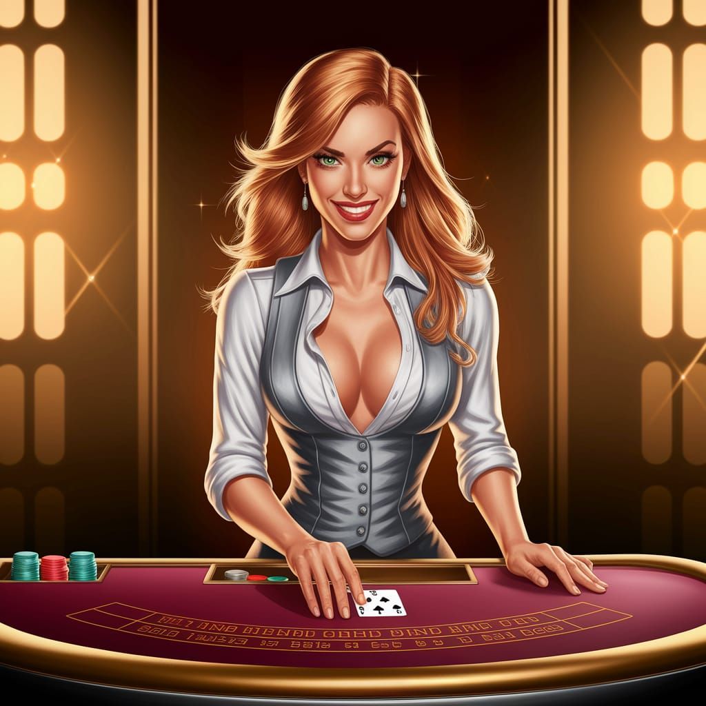 Blonde Blackjack Dealer with Auburn Hair and Green Eyes