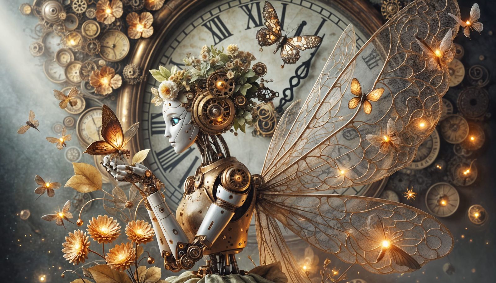 Steampunk Fairy Robot with Mechanical Butterfly