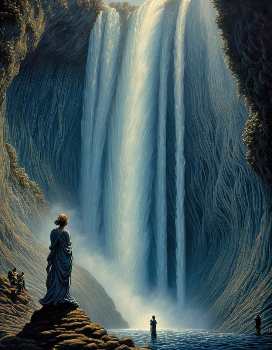 Underwater Waterfall: Vintage Poster Art Style