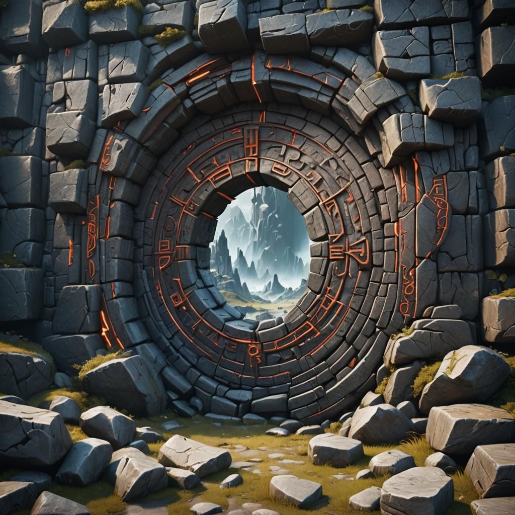 Runic Stone Rift Portal: Detailed Matte Painting