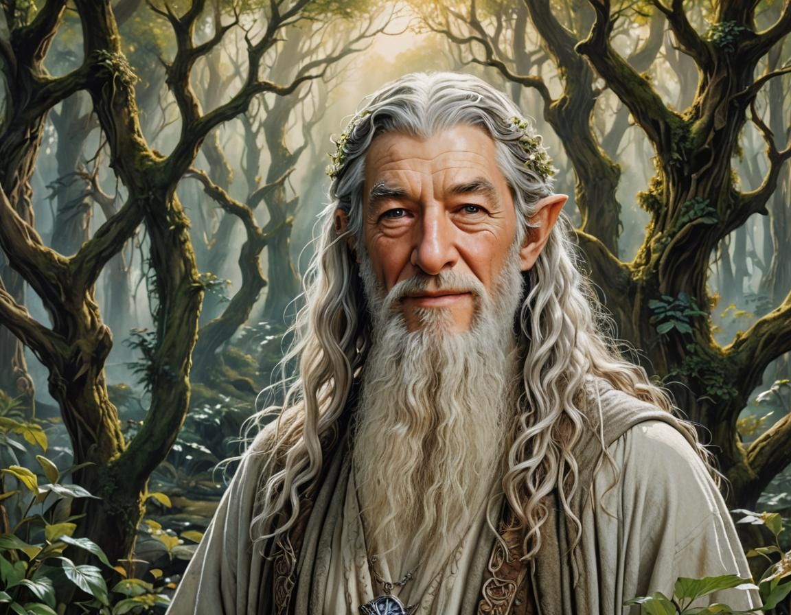 Gandalf and Galadriel in Romantic Fantasy Forest