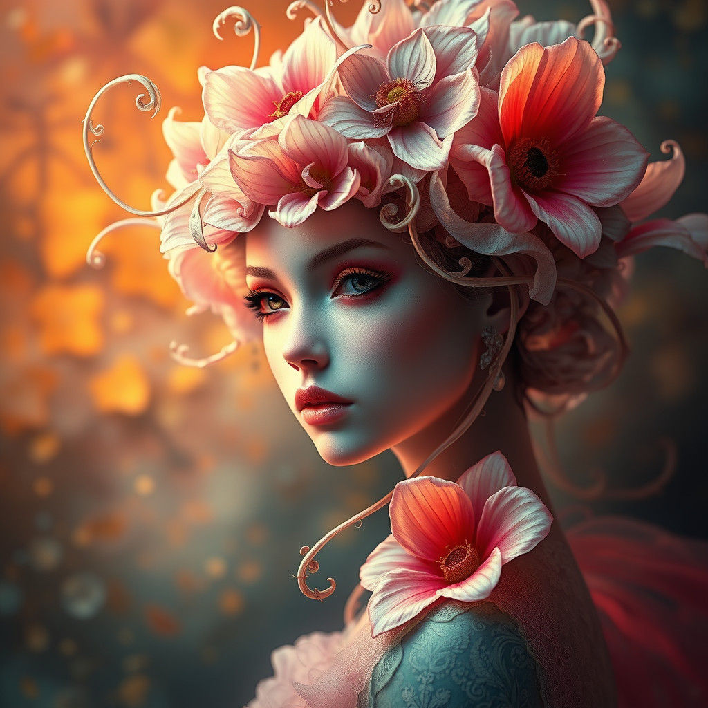 Ethereal Flower Person Portrait in High-Fantasy Style