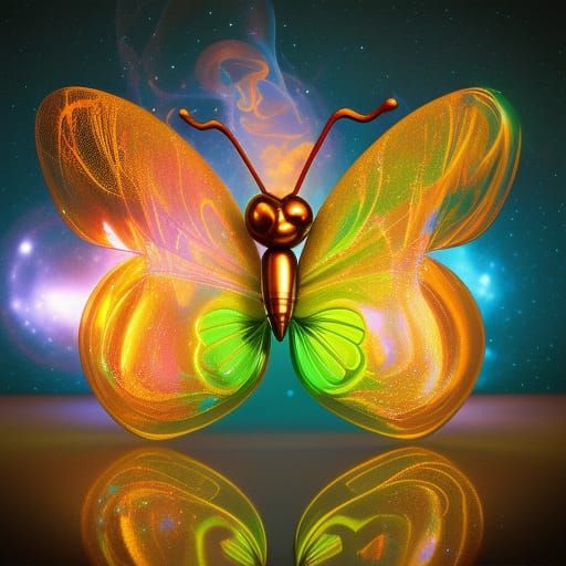 Glowing Glass Butterfly with Cosmic Energy