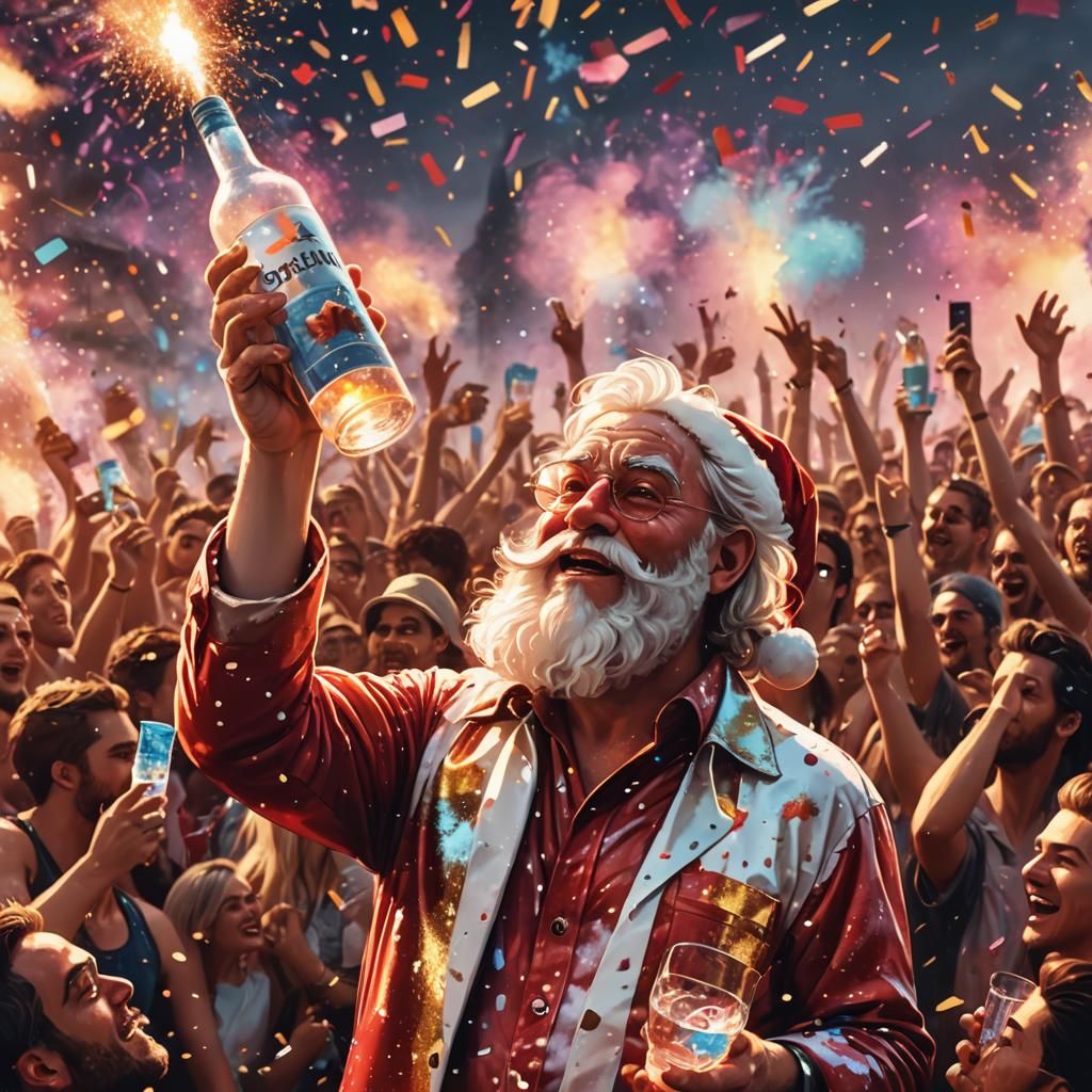 Santa Claus at Music Festival: Festive Surrealism