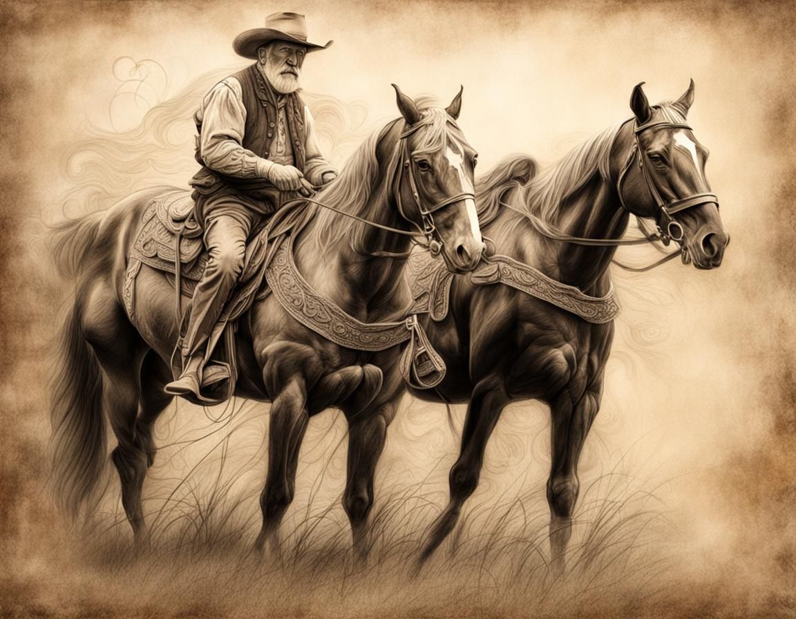 Renaissance Cowboy: A Detailed Pencil Sketch
