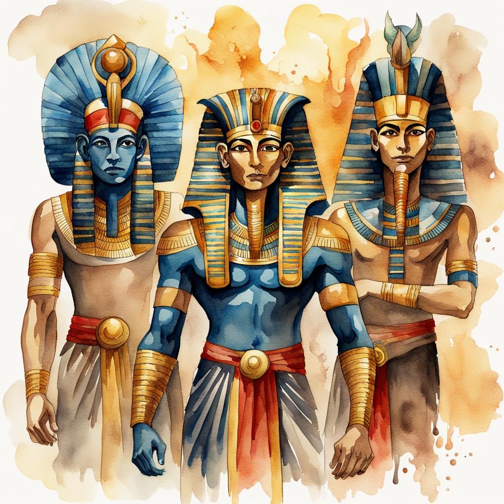 Egyptian Gods in Watercolor Style