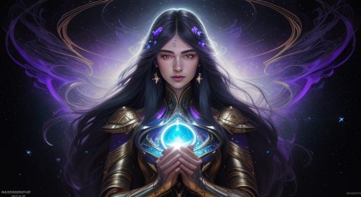 Mysterious Woman with Celestial Constellations: Hyperrealist...