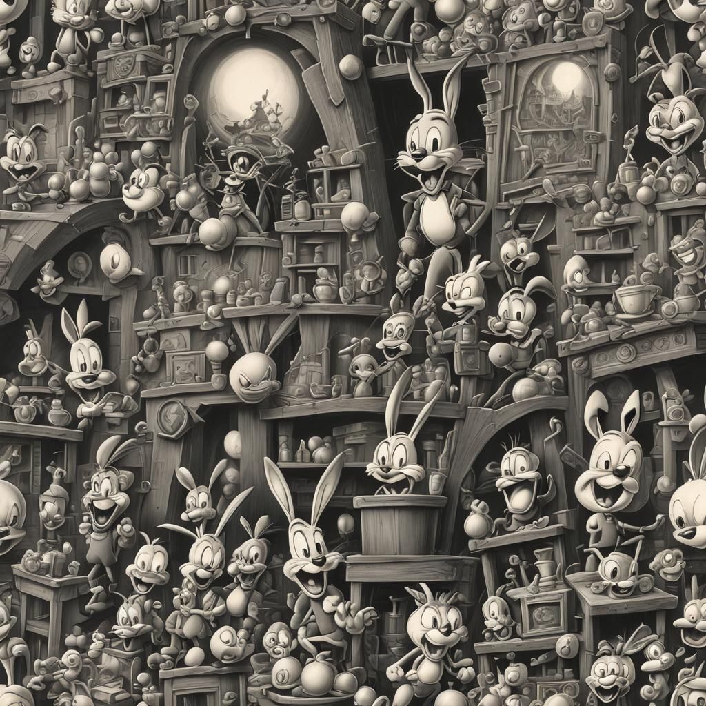 Looney Tunes Background in Charcoal Style