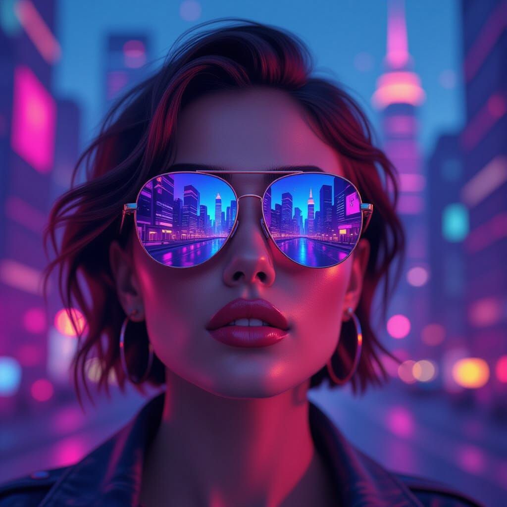 Surreal City Reflection in Mirrored Sunglasses