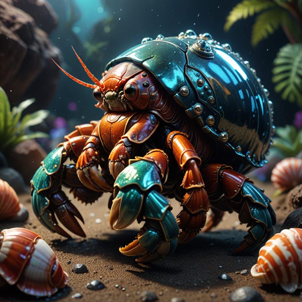 Hermit Crab in Vibrant, Shimmering Armor