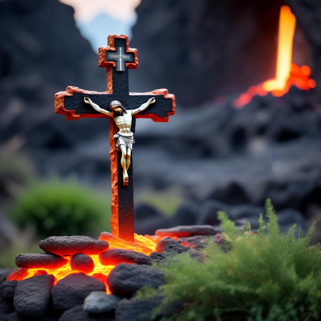 Nun Praying Before Lava Cross, Dramatic Lighting