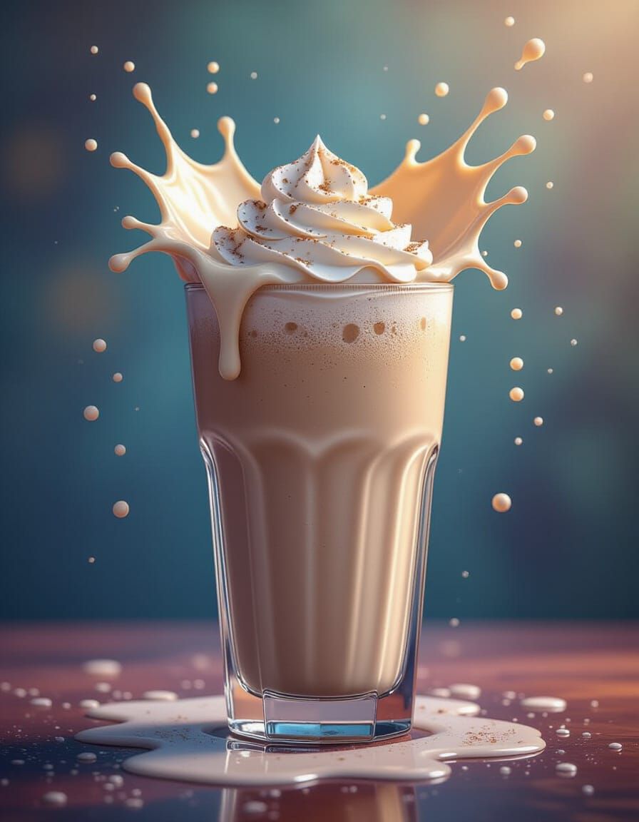 Espresso Milkshake Fusion in Hyperrealistic Splash Art