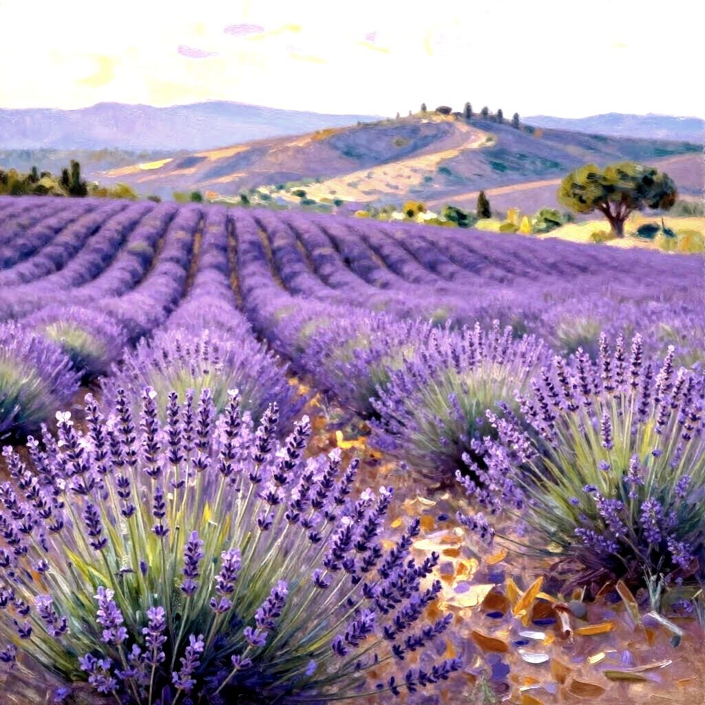 Lavender Fields in Provence Hills Detailed Close-Up