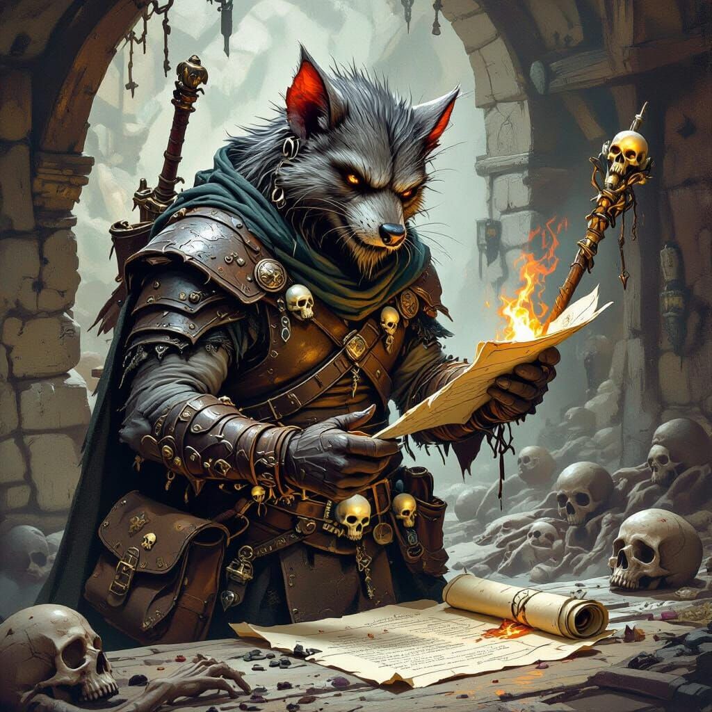 Mystical Wererat Incantation in Dark Fantasy Style