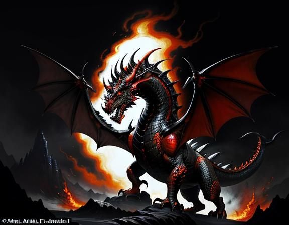 Dragon with Fiery Scales in Fantasy Art Style