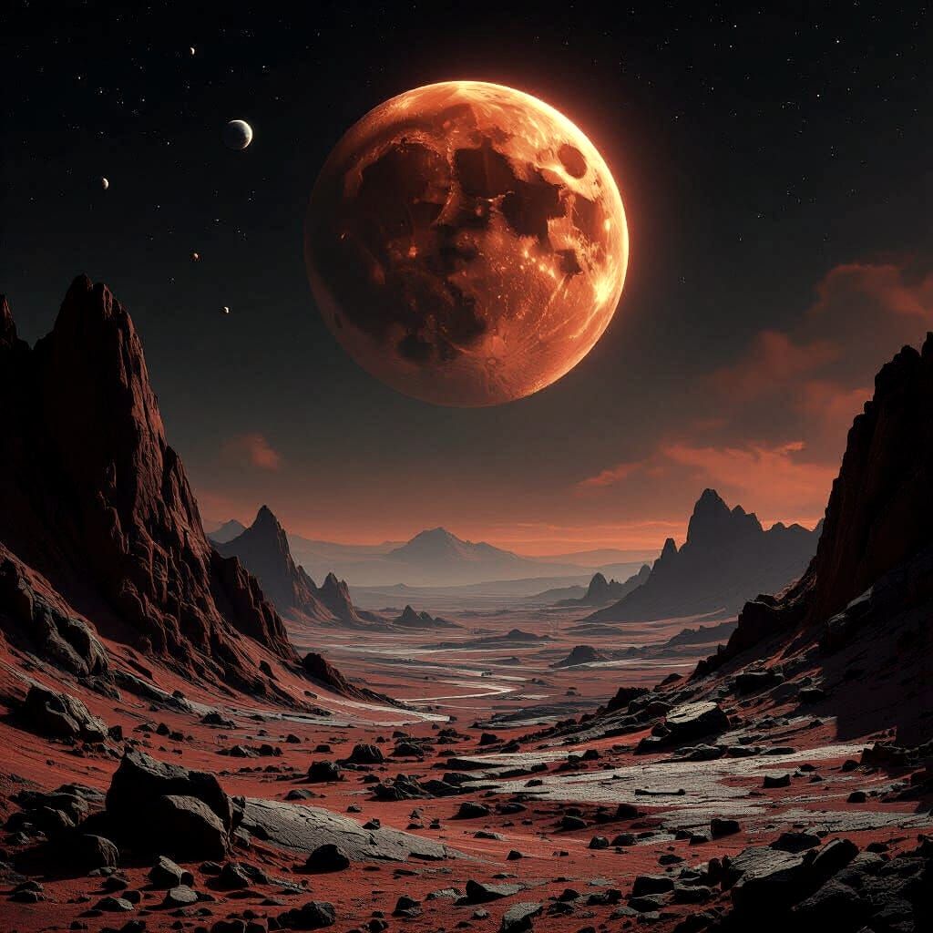 Blood Moon in Space: Detailed Matte Painting