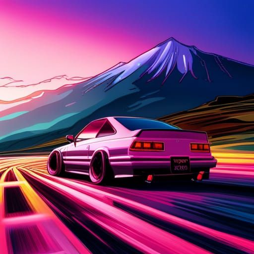 Honda prelude  Japanese road synthwave neon retro