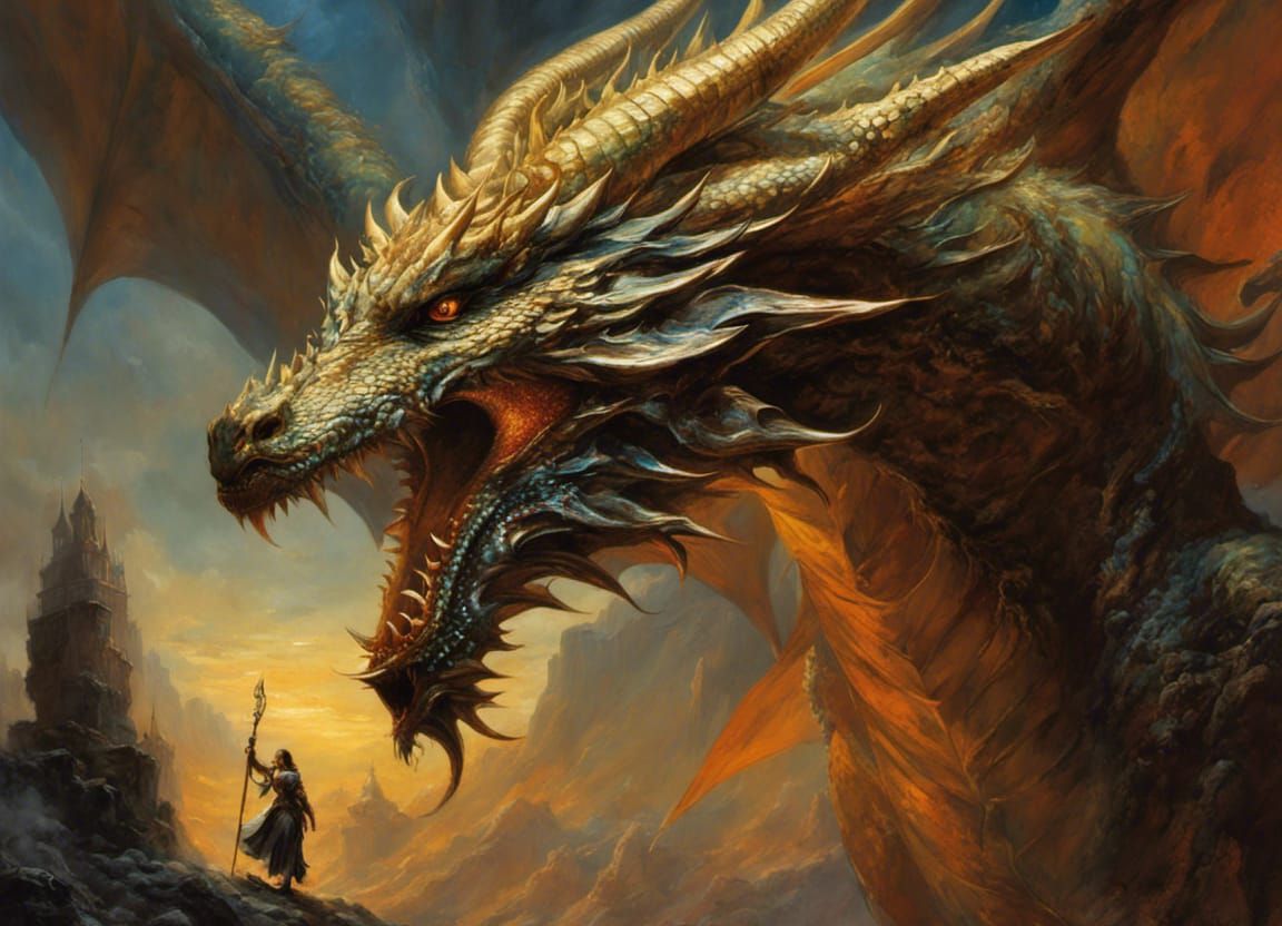 Opalescent Dragon with Golden Details