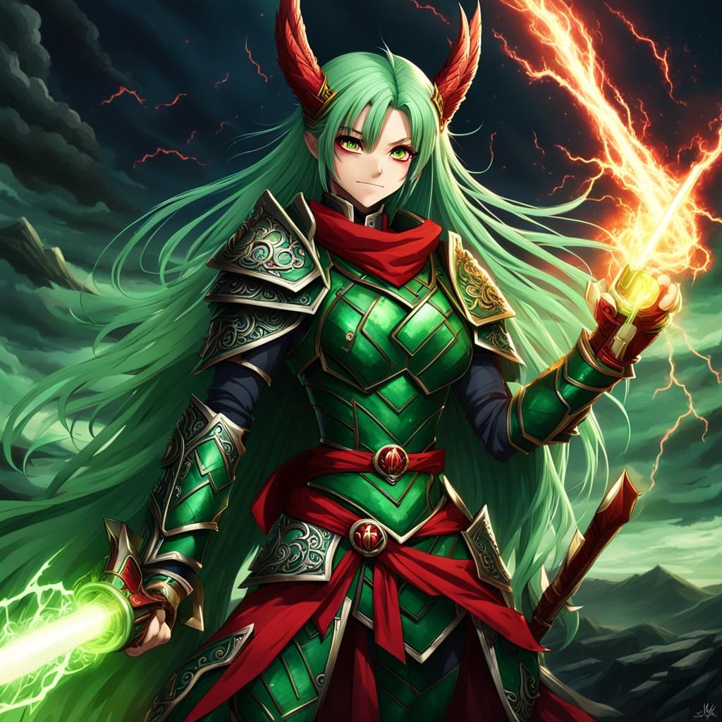 Anime Dragon Warrior with Emerald Eyes