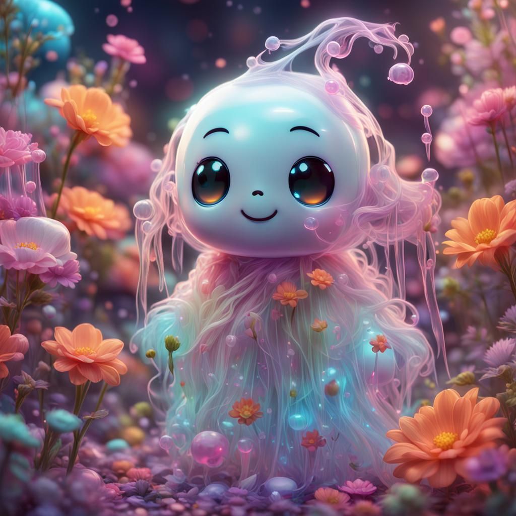 Adorable friendly cute ghost in Garden