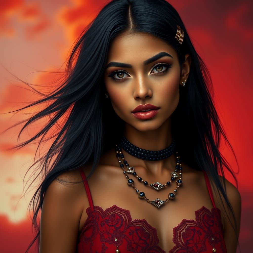 Cuban Woman Portrait in Gothic Surrealist Style