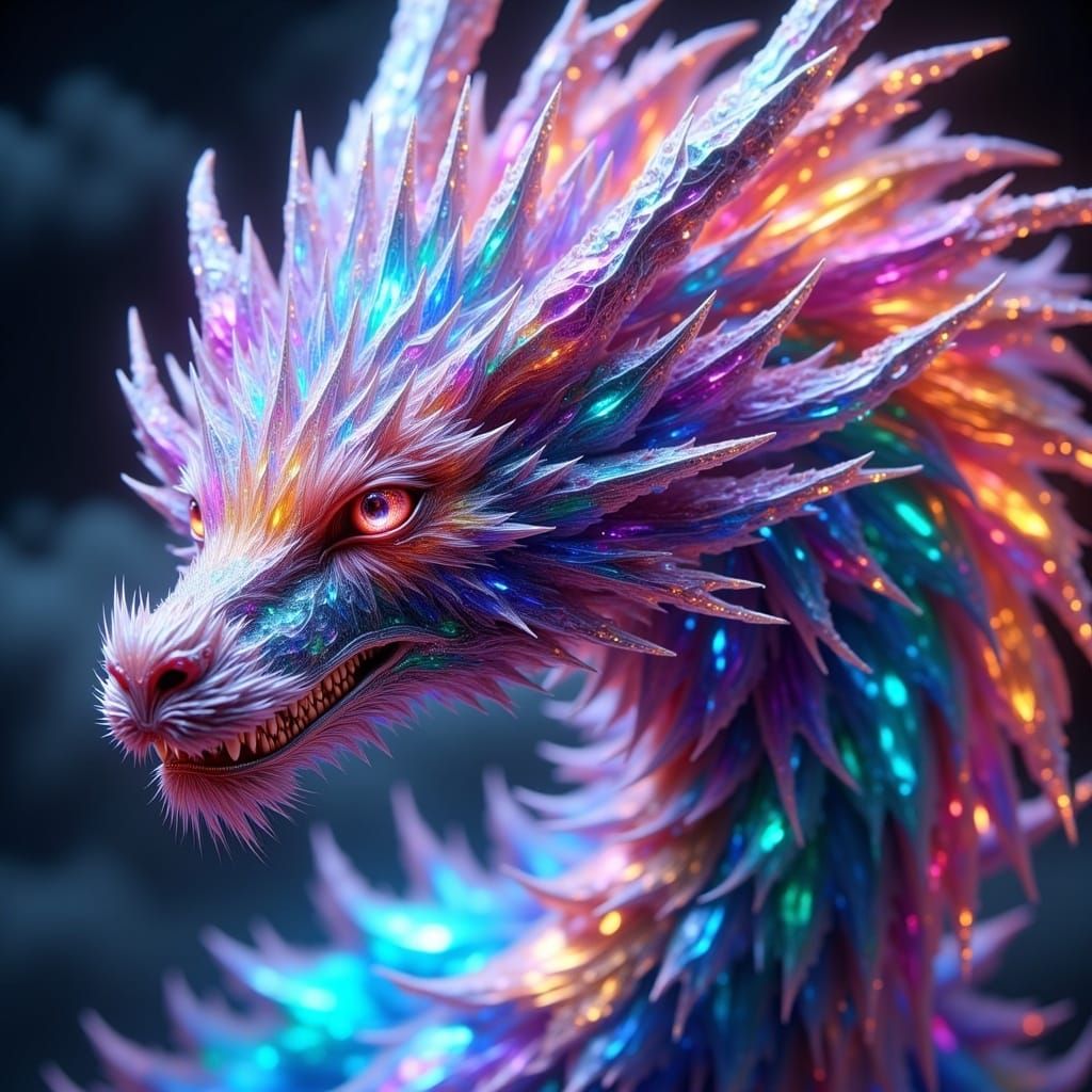 Glimmering Rainbow Crystal Dragon in Detailed Matte Style