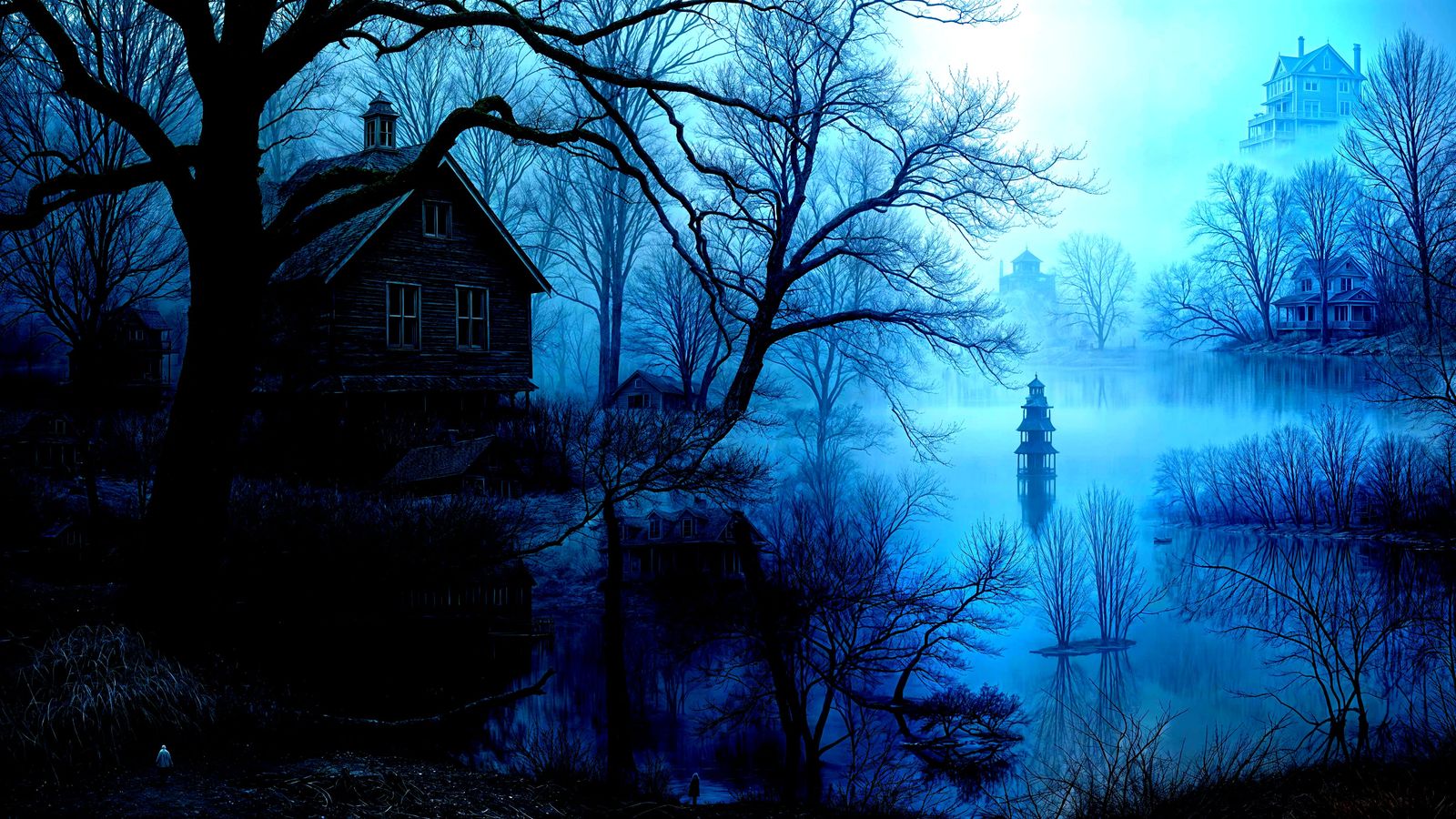 Mystical Lake Shadow of Old House